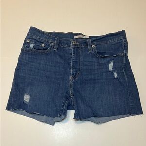 Levi's Women’s Mid Length Distressed Cut Off Jean Shorts Size 30 Stretchy Denim